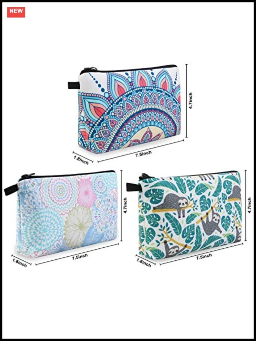 3 Pack Makeup Bag Polyester Waterproof Travel Cosmetic Pouch Set Women Toiletry
